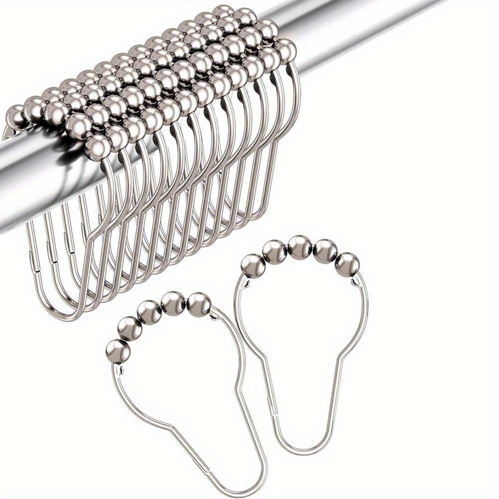 14pcs Shower Curtain Hooks Set, Decorative Rust Proof Metal Shower Curtain Hooks For Bathroom, Polished Finish, And