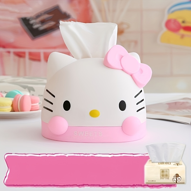 Sario Hellokitty Household Roll Paper Tube Sanitary Paper Box Ins Roll Paper Box Tissue Tube Creative Living Room Desktop Cartoon Plastic Tissue Box