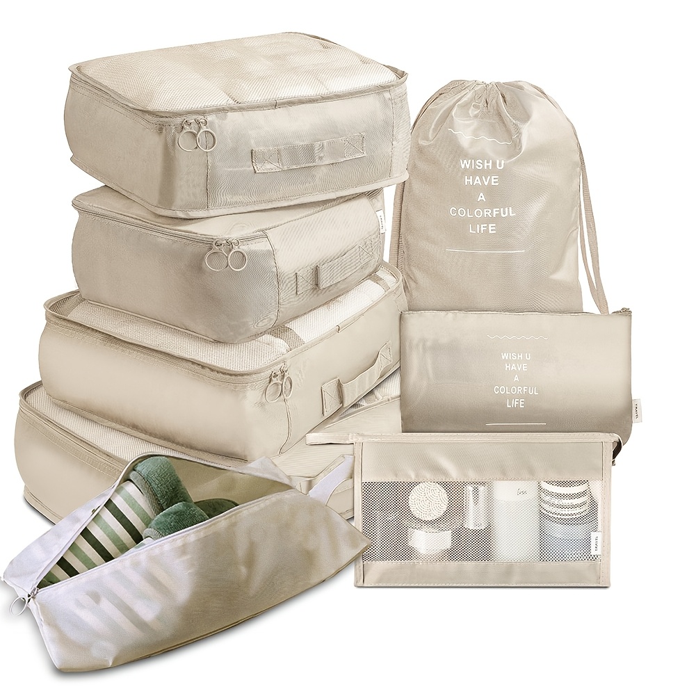 TEMU 8 Set Packing Cubes For Travel, Luggage Organizers With Shoe & Toiletry Bags, Lightweight Suitcase Organizer For Carry-on, Washable Laundry Bags