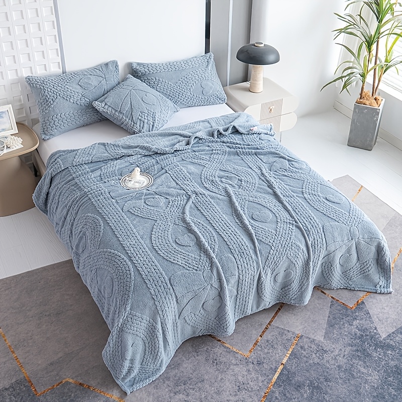 TEMU High-grammage Fleece Blanket, Bow Pattern Jacquard Weave Blanket, Machine Washable Plush Blanket, Multiple Sizes And Colors , Suitable For Sofa,