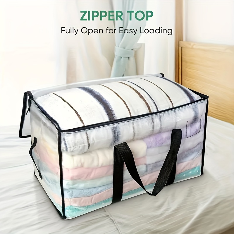 

Extra Large Storage Bag With Zipper Top, Transparent Plastic Organizer, For Moving, College Dorm, Travel, Sustainable With Handles