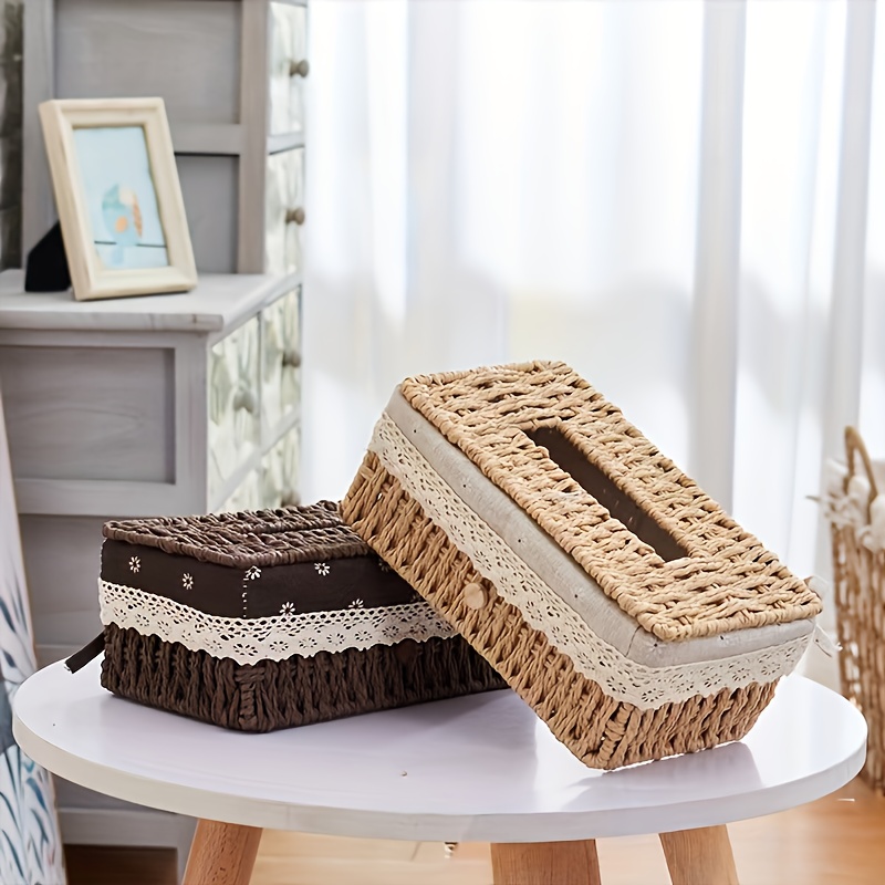 creative woven tissue paper storage box hand woven grass woven tissue paper box portable napkin storage box suitable for home and office   Product details 0