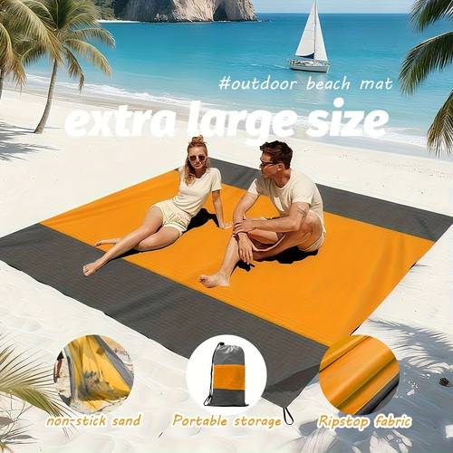 couverture de plage anti-sable, tapis de plage pliable avec 4 ts, idéal pour le camping air, les , les vacances, la randonnée, matériau en polyester, surdimensionné, couverture de plage de - légère