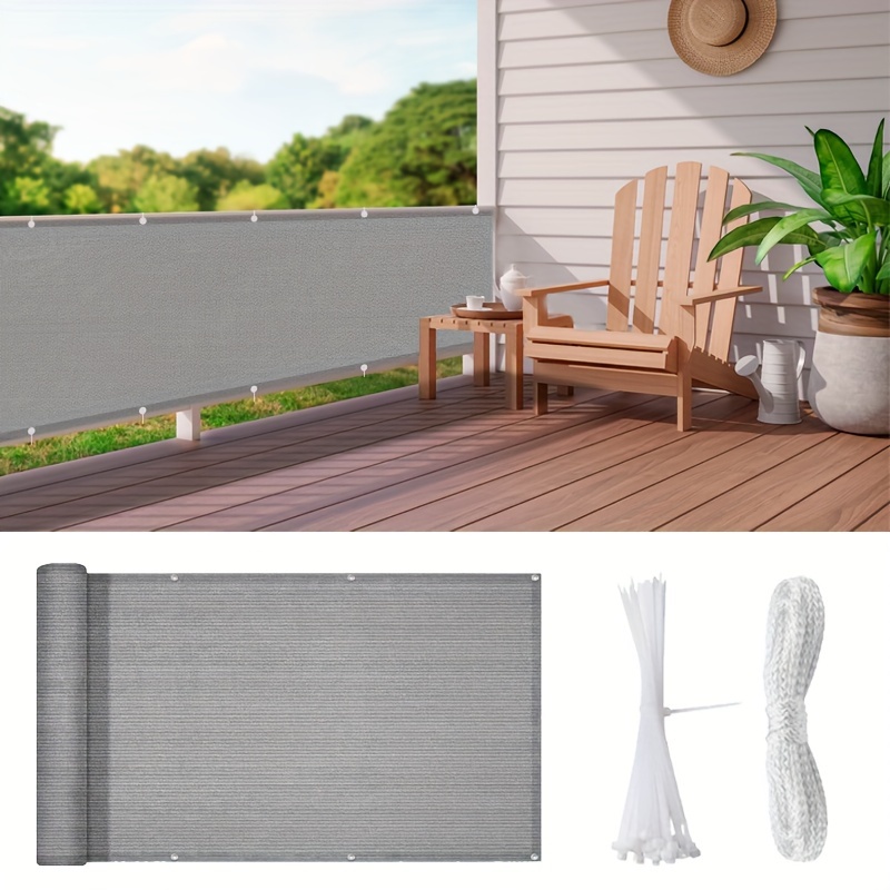 

1pc Gray Balcony Privacy Screen Fence Cover, Uv Protection Weather Resistant Waterproof Shade Cloth, For Outdoor Patio Apartment Backyard Porch Deck Railing, With Zip Ties