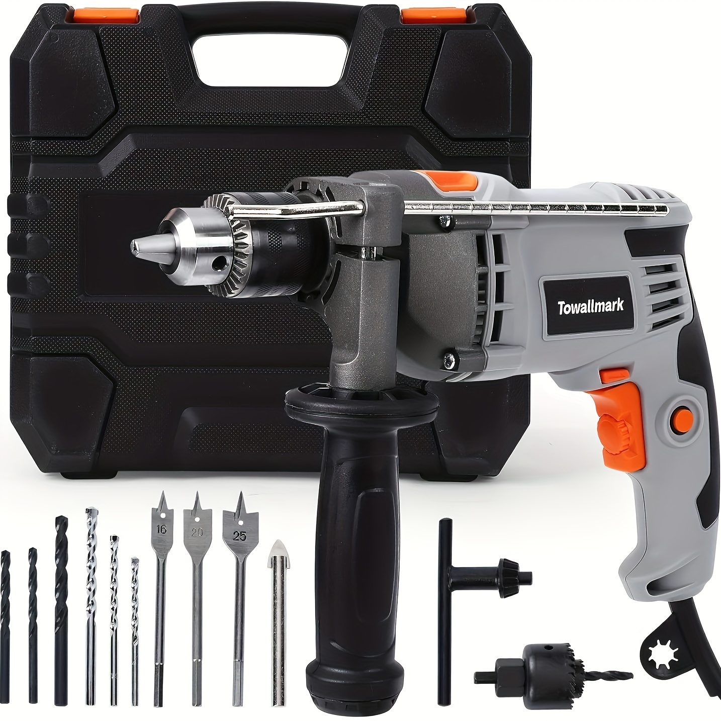 

7.5a Hammer Drill W/ Aluminum Alloy Housing, Storage Toolbox, Variable Speed, 3000rpm, 15 Drill Bits, 1/2-inch Corded, For Home Improvement, Diy Tool