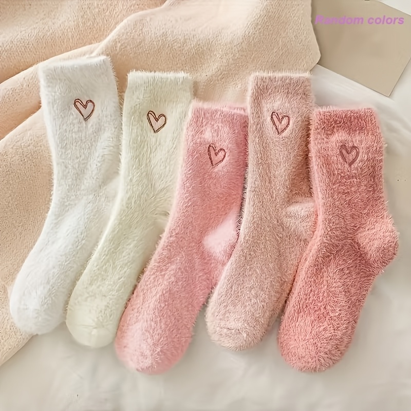 TEMU 24pcs, 16pcs, 8pcs Embroidered Plush Socks, Winter Thickened Warm Floor Socks, Socks, Cartoon Warm Sleeping Socks, Trendy Versatile Women's