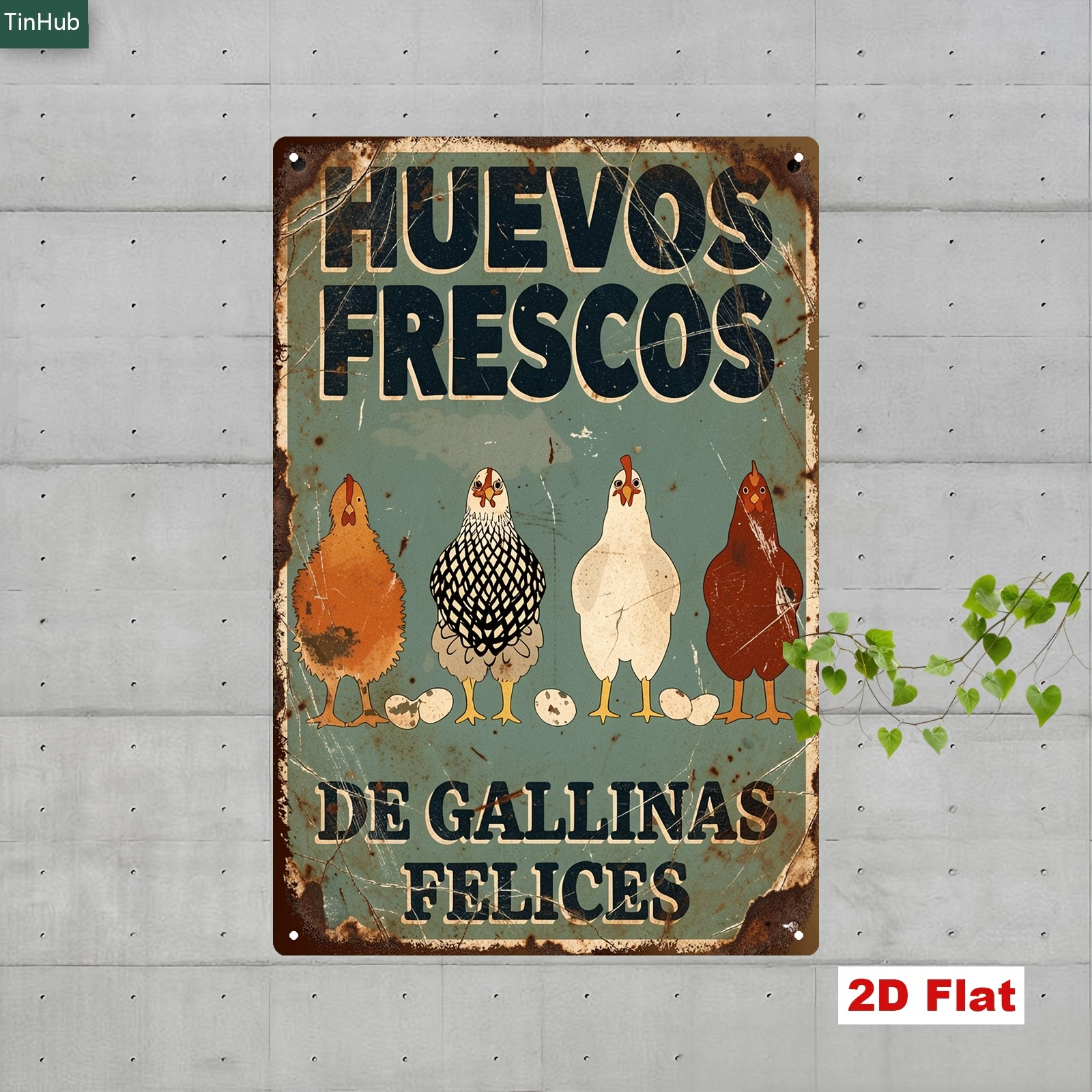 TEMU Letrero Metálico 2D de de Granja Vintage, 1 pieza, 7.87X11.81 Pulgadas, Letrero de Hierro, Española "Huevos Frescos de Gallinas Felices",