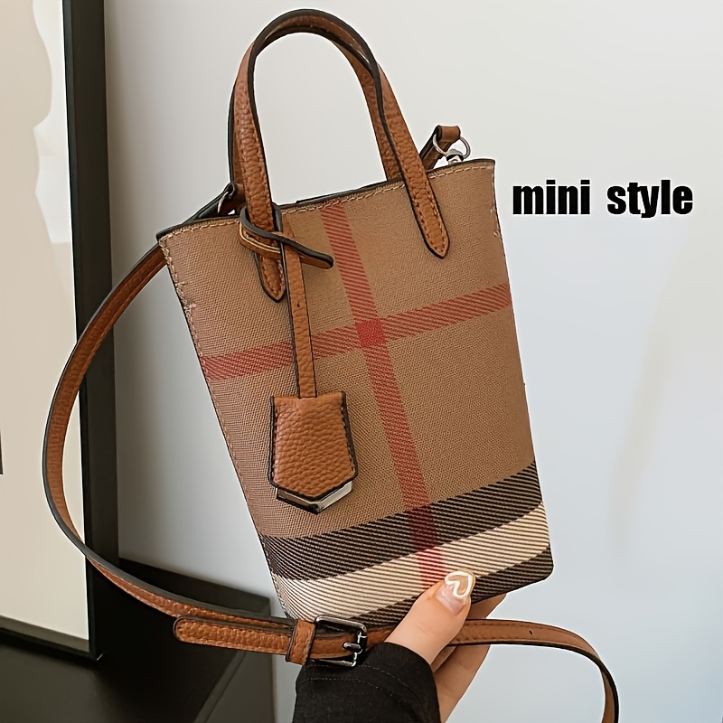 TEMU Perfect Lily Elegant Mini Shoulder Bag For Women - Adjustable Strap, Magnetic Closure, Chic Plaid Pattern In Assorted Colors, Ideal For Everyday Use As Coin Purse, Phone Holder, Key Organizer