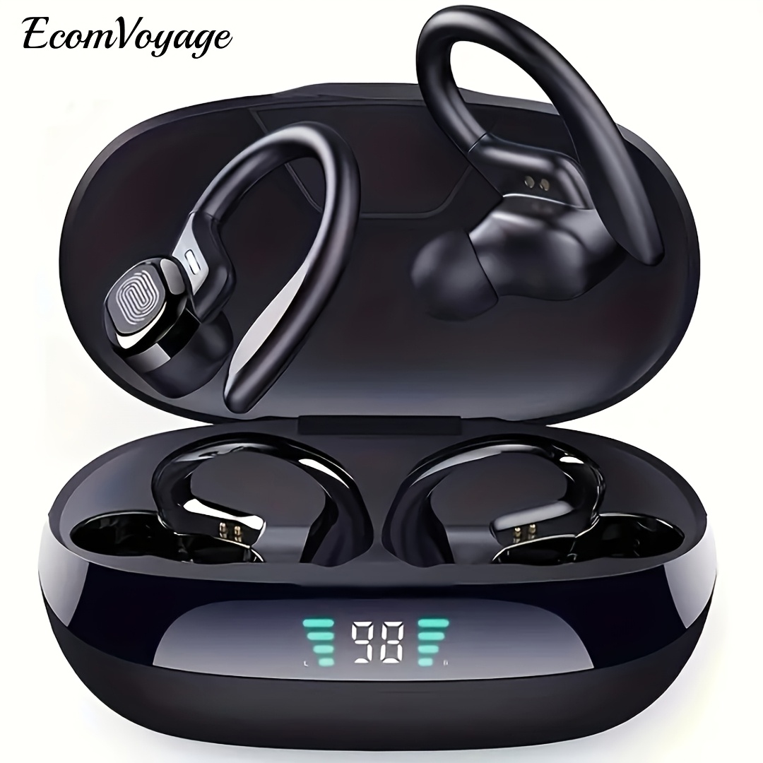 TEMU Ecomvoyage True Wireless Earbuds With Mic, Tws In-ear Headphones With Enc Noise Cancellation, Touch Volume, Wireless Sports Ear Hooks, Led