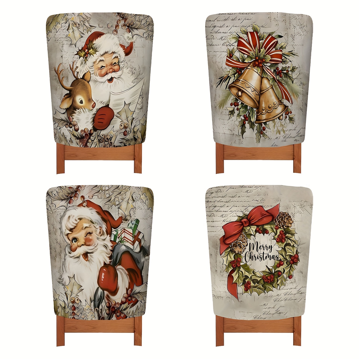 Image of Set Of 4, Vintage Bell Chair Covers, Seasonal Home Decorations For The Christmas Holiday