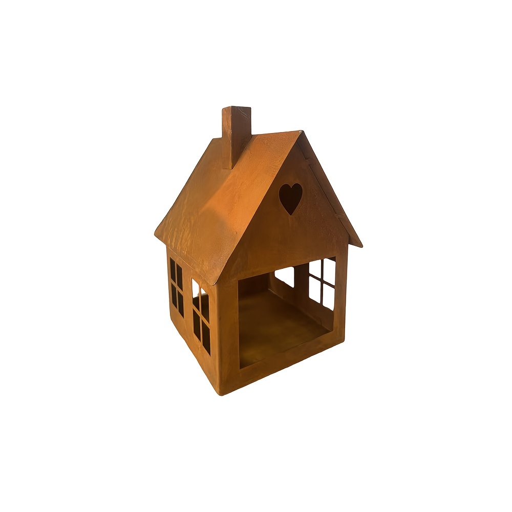 TEMU 1 Rusted Wrought Lantern, Rust Color Birdhouse Feeding House, Decorative Metal Lantern Lamp Tea, Garden Decoration, , Autumn Decoration, Holiday