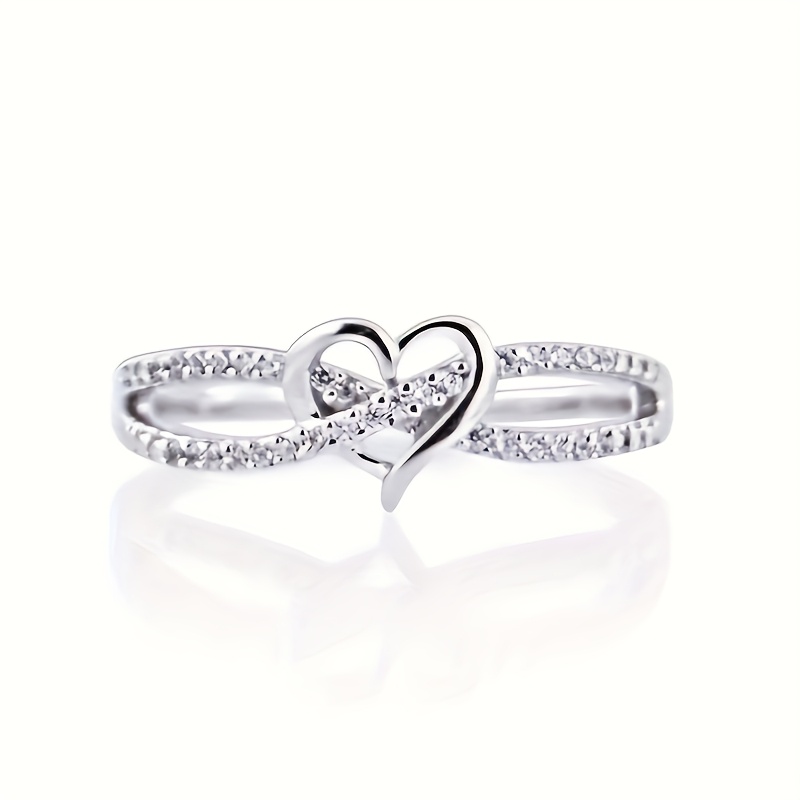 E-shop Frauen Versprechungsring Valentinstag Romantischer Herz Versprechungsring Eingelegte Synthetische Zirkonia Frauen Verlobungs Party Date