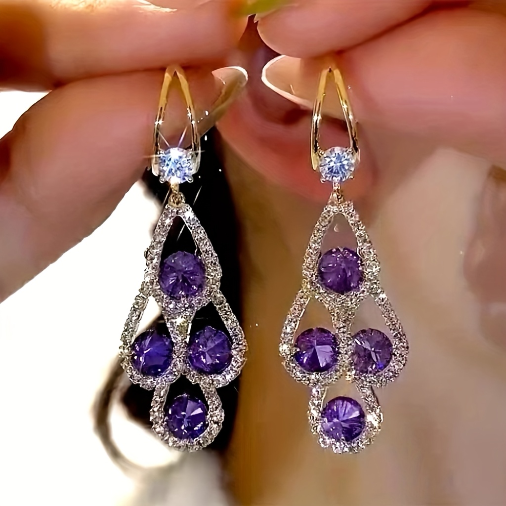 Elegant Design Purple Teardrop Sparkling Exquisite Fashion Earrings