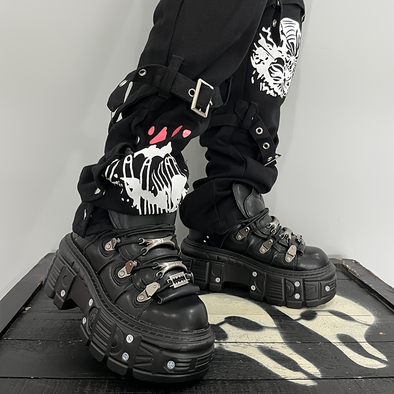 bottes cheville punk rock femmes bottes noires à lacets Temu