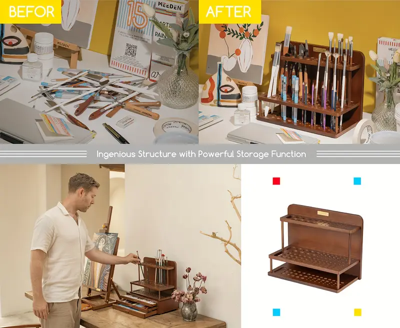 brush holder wooden paint brush organizer paint organizer for acrylic painting art supply storage for desk arts and crafts Product details 3