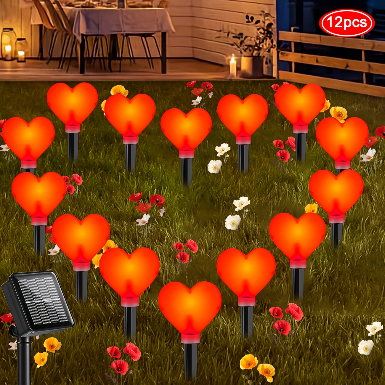 

12pcs Solar-powered Red Heart Garden Lights With 8 -, Energy- Outdoor Decor For Valentine's Day, Weddings, And Romantic Evenings