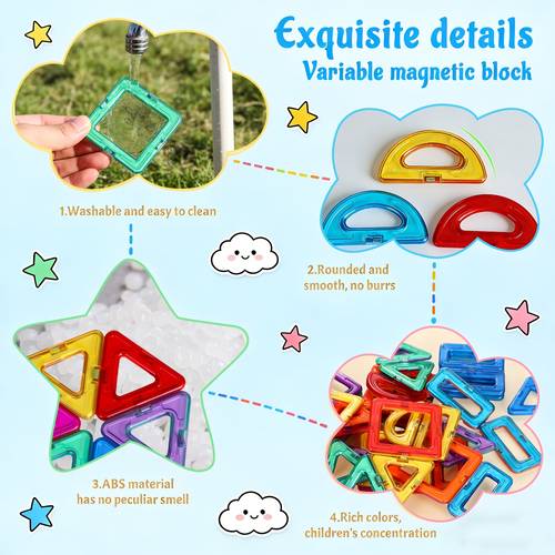 pieces magnetic building blocks sturdy tile stem toys suitable for boys and girls aged 3 and above to learn through play compatible with brand building blocks set random color