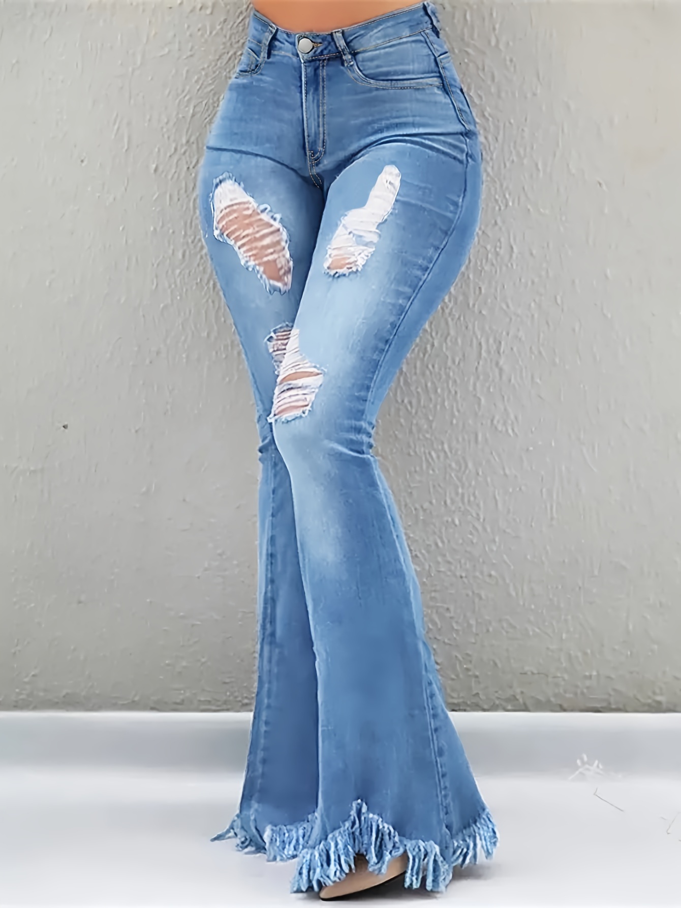 womens sexy distressed flared jeans non see bell bottoms Temu