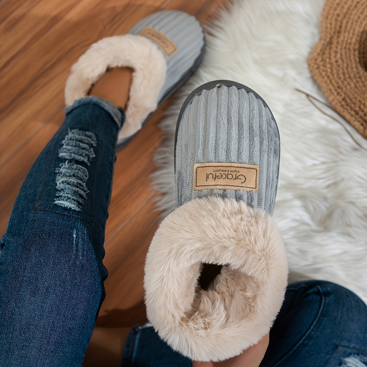TEMU Women' Winter Warm Thickened Cold-proof Indoor Slippers With Thick Sole & Soft Sole Wrap-around Heel - -bottomed Shoes Suitable For Home,, Hand