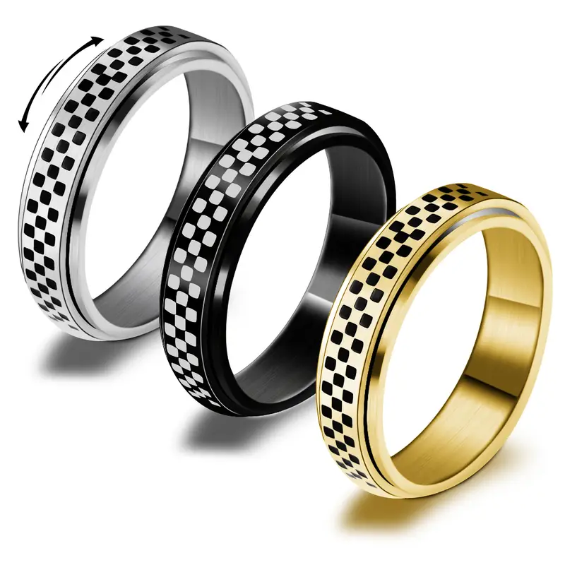 1pc stainless steel rotating mosaic ring black golden gift for women daily wear special occasions daily wear ring modern ring design durable ring ring Product details 0