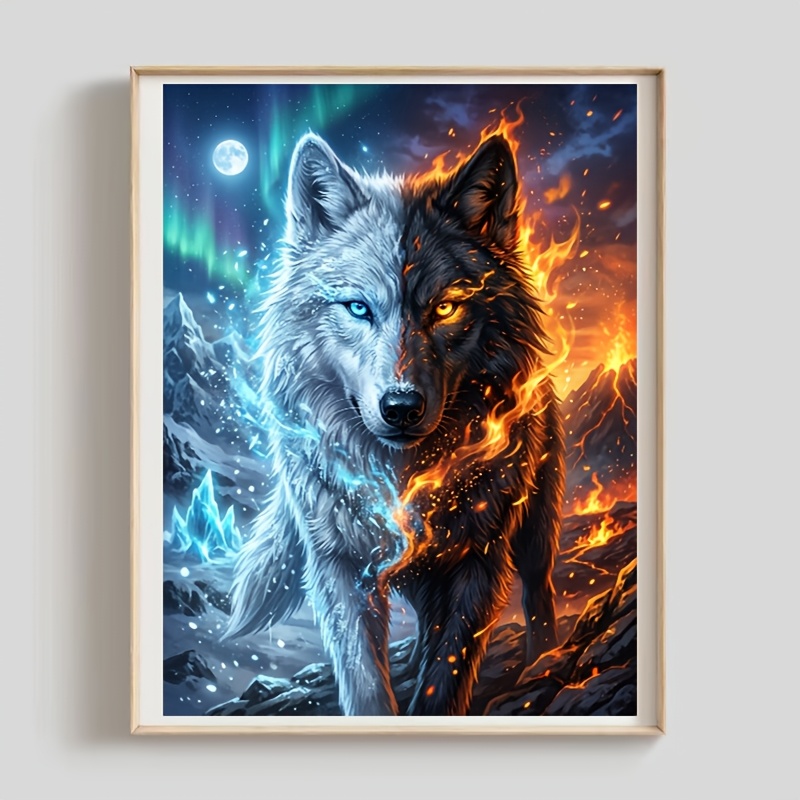 TEMU du de Glace et de Feu, 1pc Peinture Diamant 2D Artisanale Cadre, Peinture Diamant Anti-Stress 2D Adulte, Autocollant Artisanal de Guérison