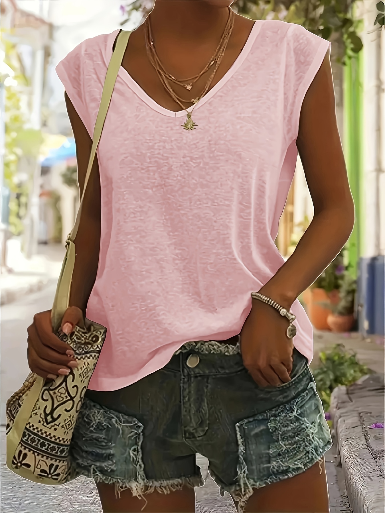 womens light pink v neck t shirt casual loose fit short Temu