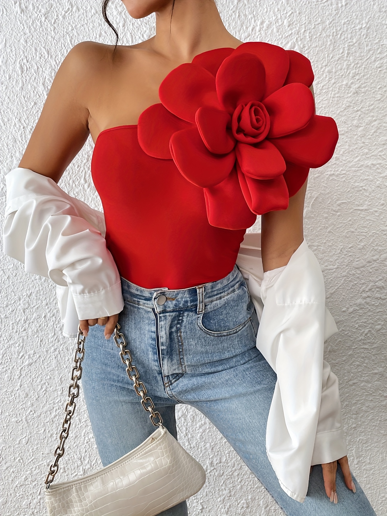 elegant red floral applique tube top women stretchy - Temu