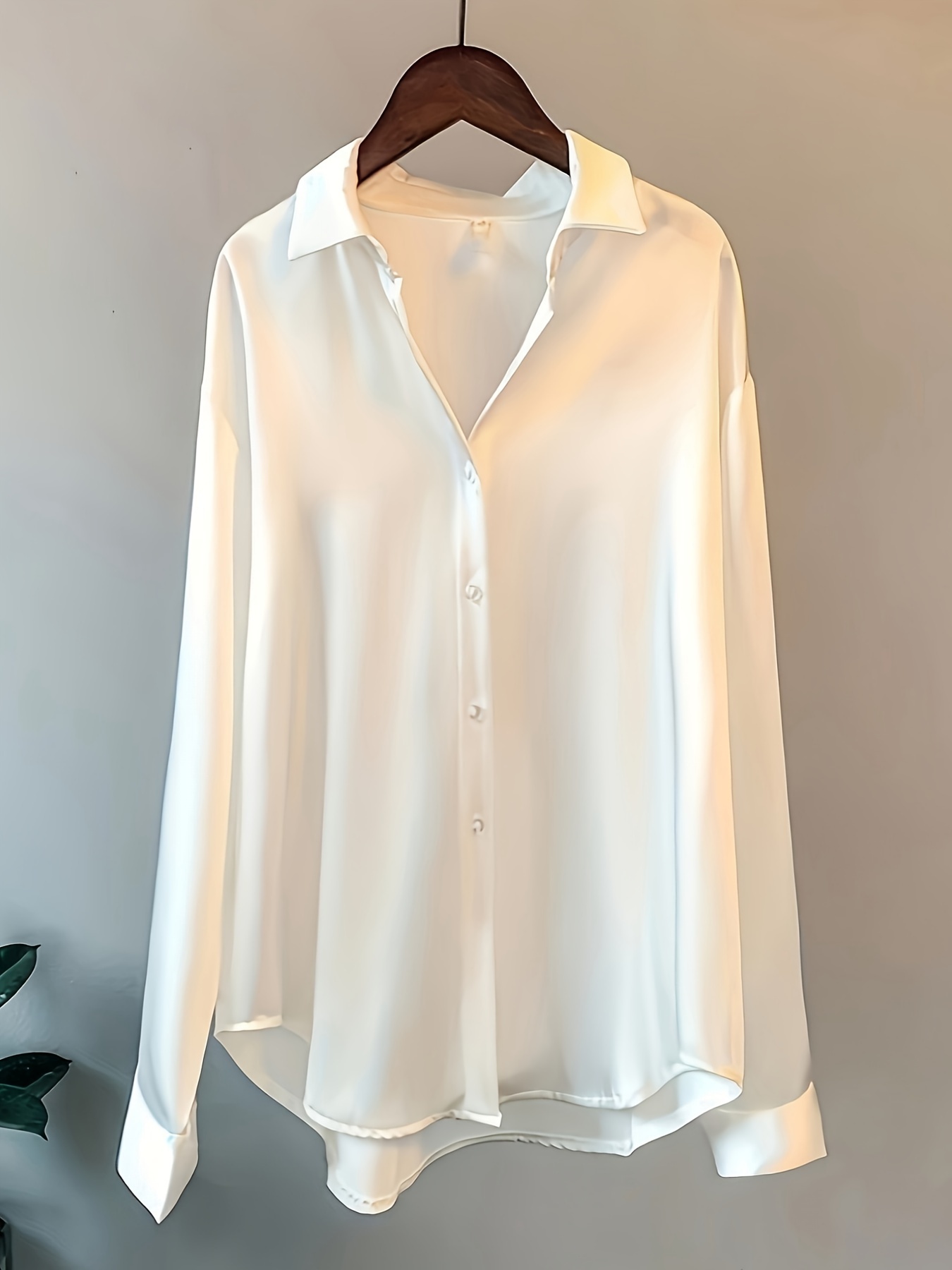 Elegant Long Sleeve Button-Up Blouse for Women - Chic Acetate Top with Lapel Collar, Solid Color, Perfect for Office or Casual Wear, All-Season Comfort, Stylish Blouse | Classic Long Sleeve | Smooth Texture