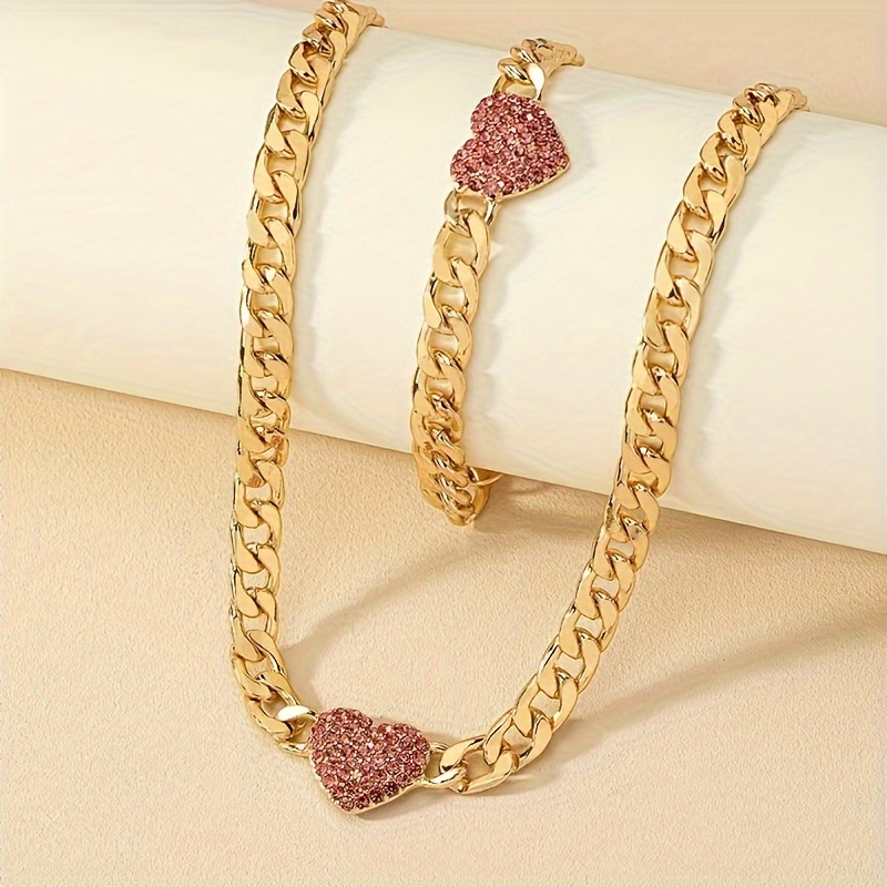 French Vintage Rhinestone Heart Hand Necklace Set