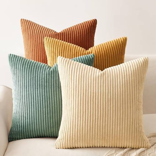 corduroy decorative throw pillow covers double sided design 18x18 inch soft boho striped pillow covers home decor for sofa living room couch bed