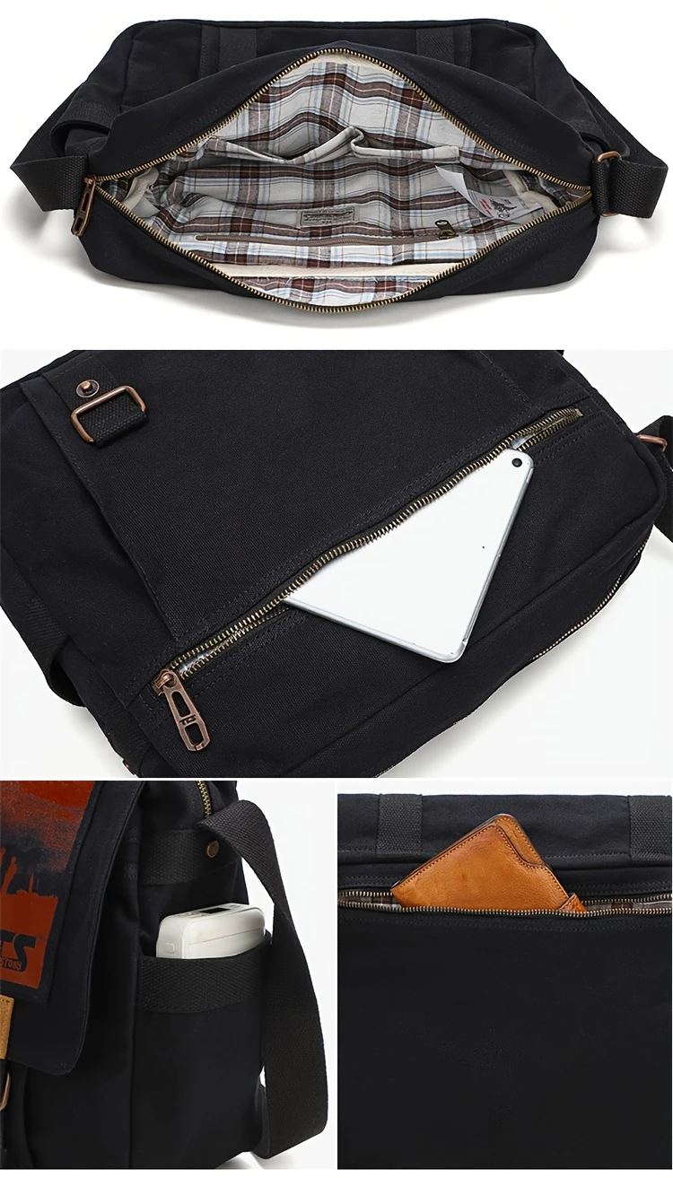 1pc vintage canvas shoulder bag 1pc vintage inspired canvas messenger bag for men and women adjustable strap daily shoulder bag crossbody satchel details 1