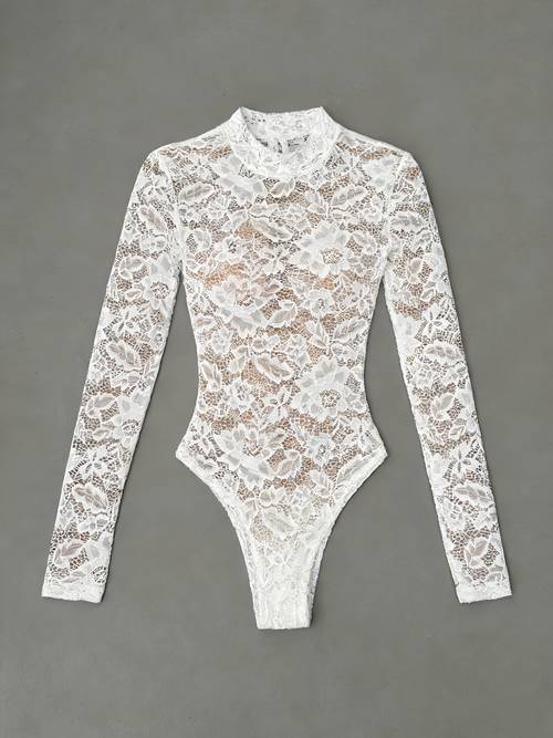 womens long sleeve lace bodysuit high neck long sleeve stretchy solid for music festivals casual attire spring summer fall