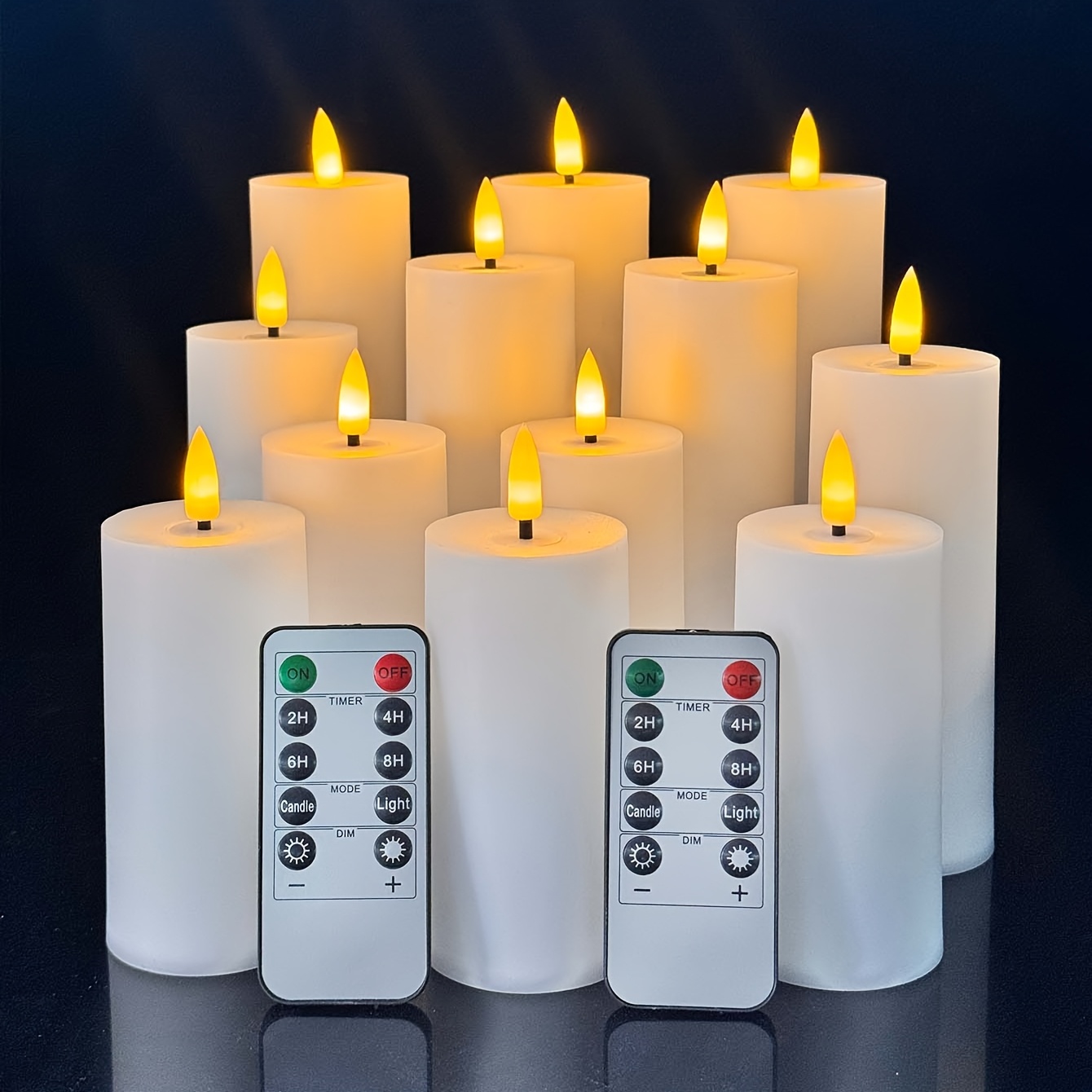 Image of Outdoor Remote Control Flameless Candles With Timer, Battery-powered Flickering Led Pillar Candles, Electric Plastic Fake Candles For Home Garden Wedding Valentine's Day Christmas Decor, 12pcs
