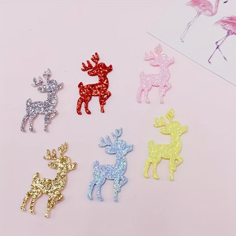 Image of 48pcs Cartoon Glitter Reindeer Christmas Decorations Crafts Home Handmade Materials Suitable For Hair Additions Greeting Cards Gift Boxes Jewelry Decoration Additions Mixed Color-1.8*3.5cm