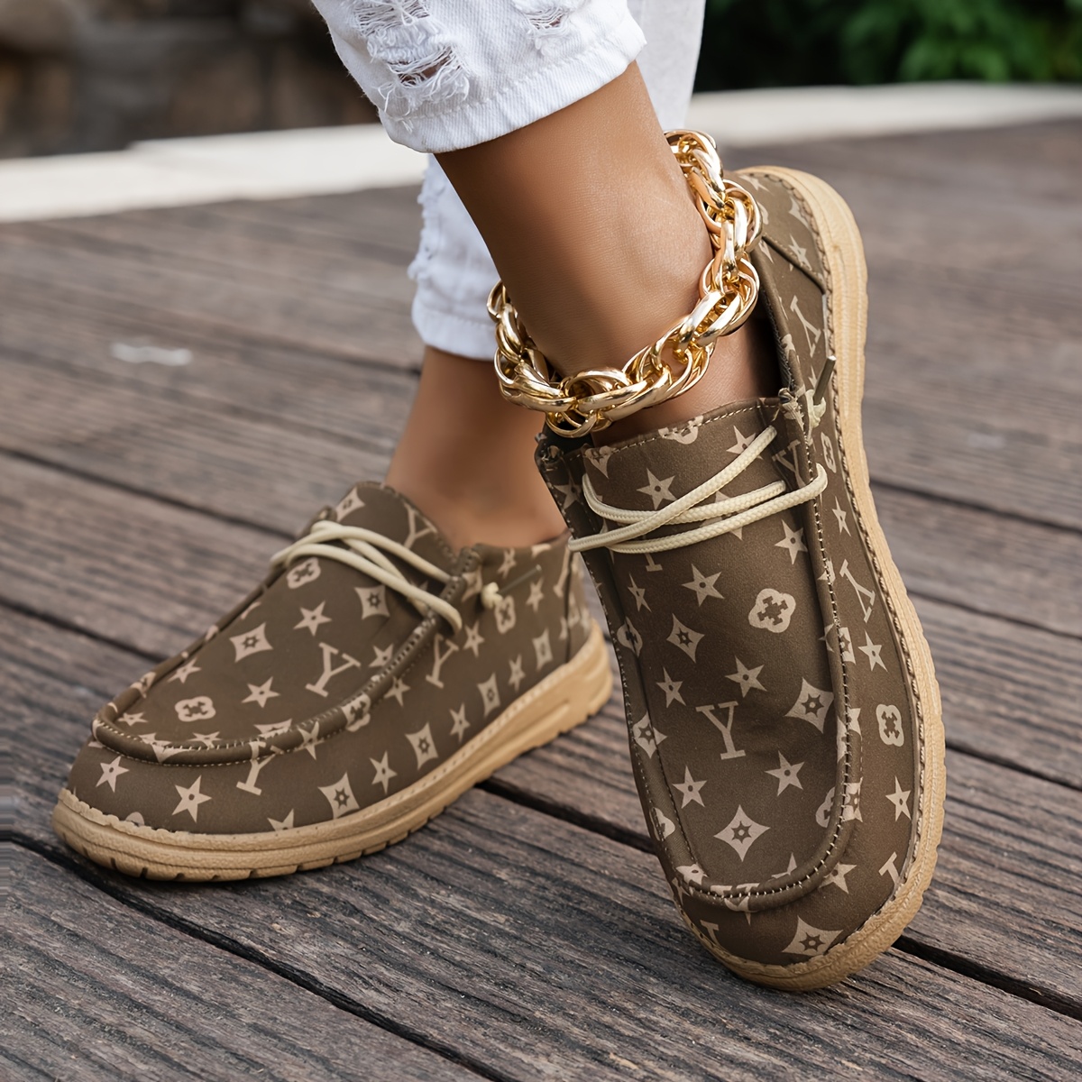 E-shop Damen-Loafer im lässigen Urlaubsstil für alle Jahreszeiten, für drinnen/draußen, mit Buchstaben-Blumenmuster, vielseitig, leicht, bequem, mit
