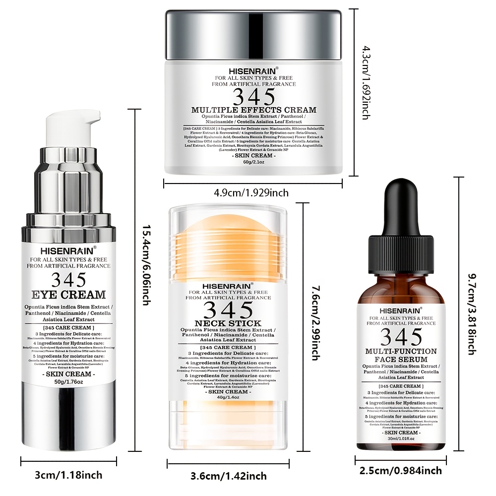 HISENRAIN 4pcs 345 Skincare Set: Contains Multiple Skincare Plant Extracts Including Ceramide NP+Retinol+Panthenol+Hyaluronic Acid. Lifts & Firms, Evens Light Beige, Controls Oil & Moisturizes, Gentle & Non-irritating. - Image 2