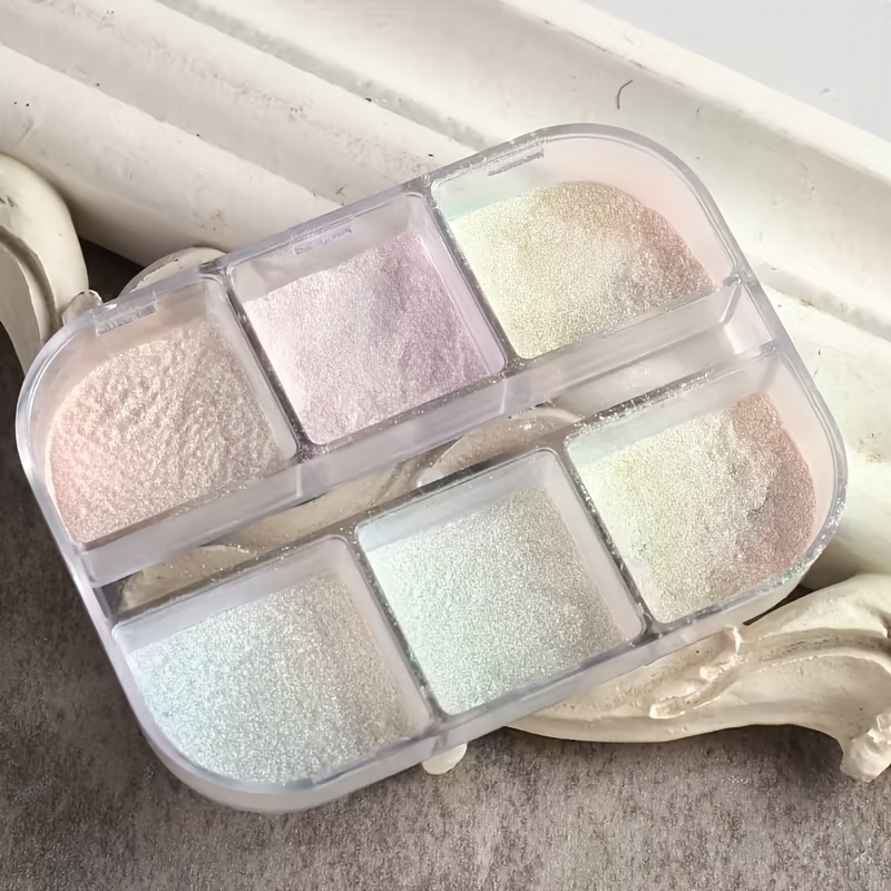 6-color High- Nail Dust, High-gloss Ice-clear Aurora Glitter Powder, Pearlescent White Iridescent Dip Powder, Shimmer Nail Powder With Moonlight For Diy Nail Art And Nail Decoration