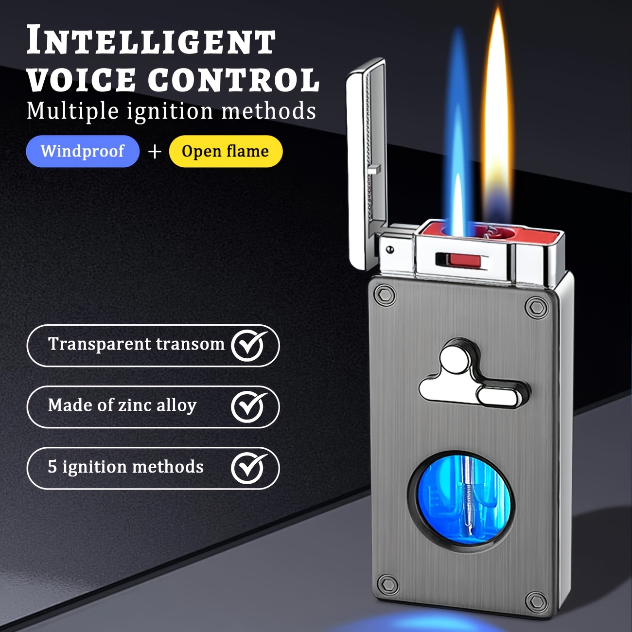 TEMU Lighter, Ignition Lighter, Gravity Sensing Lighter, Airflow Sensing Lighter, Dual Flame Lighter, Butane Lighter, Windproof Lighter,