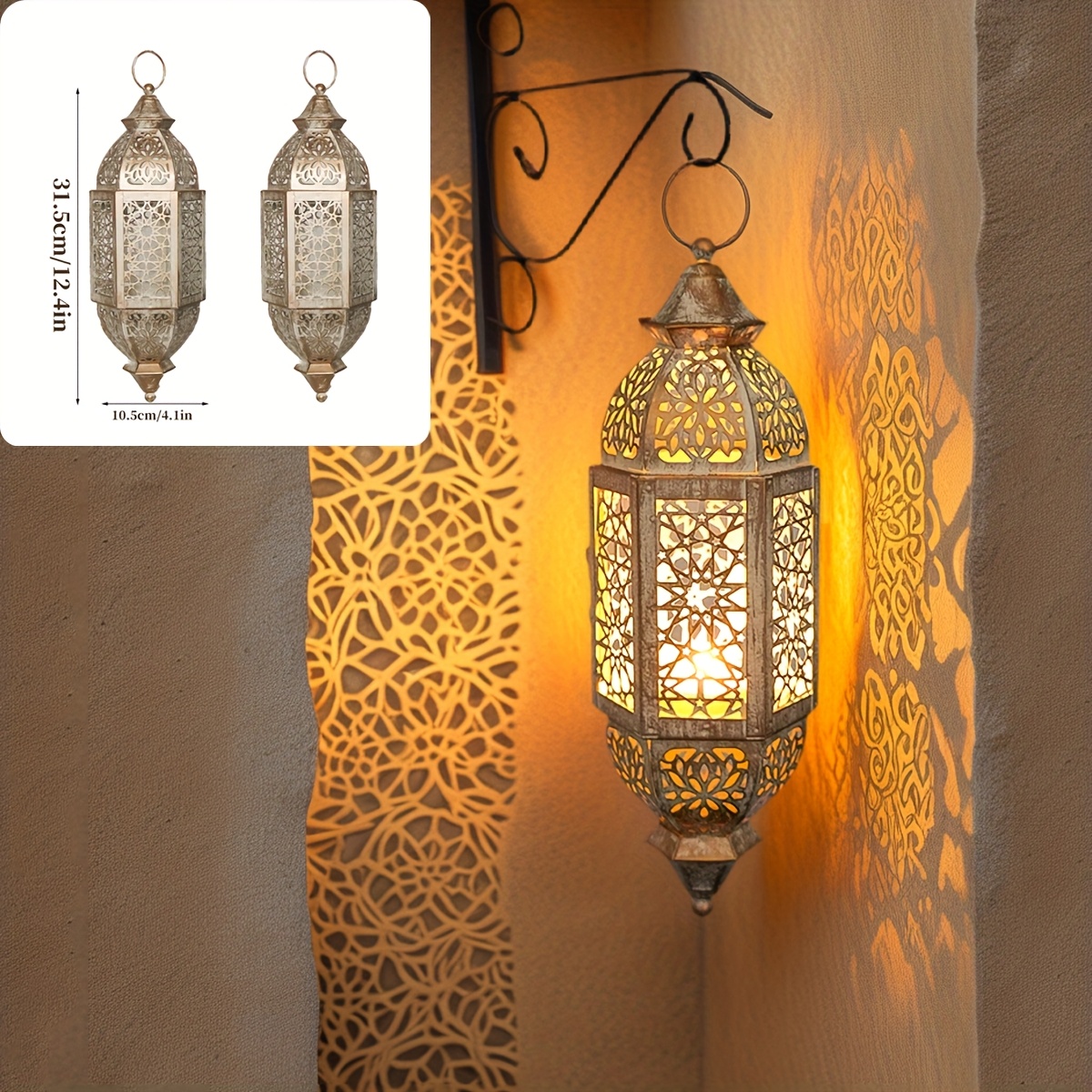 1pc/2pcs Iron Hanging Lantern Candle Holder, Moroccan Decorative Hanging Lantern, Festive Candle Holder, Ramadan Atmosphere Lighting, Perfect Gift for Celebrations, Comes with Chain But Without Candles