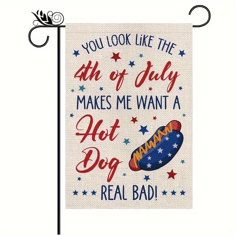 

4th Of July Patriotic Linen Garden Flag - Double-sided Funny Hot Dog Design - Usa Flag Outdoor Yard Decoration - Memorial Day Independence Day - 12x18 Inch (no Flag Pole Included)