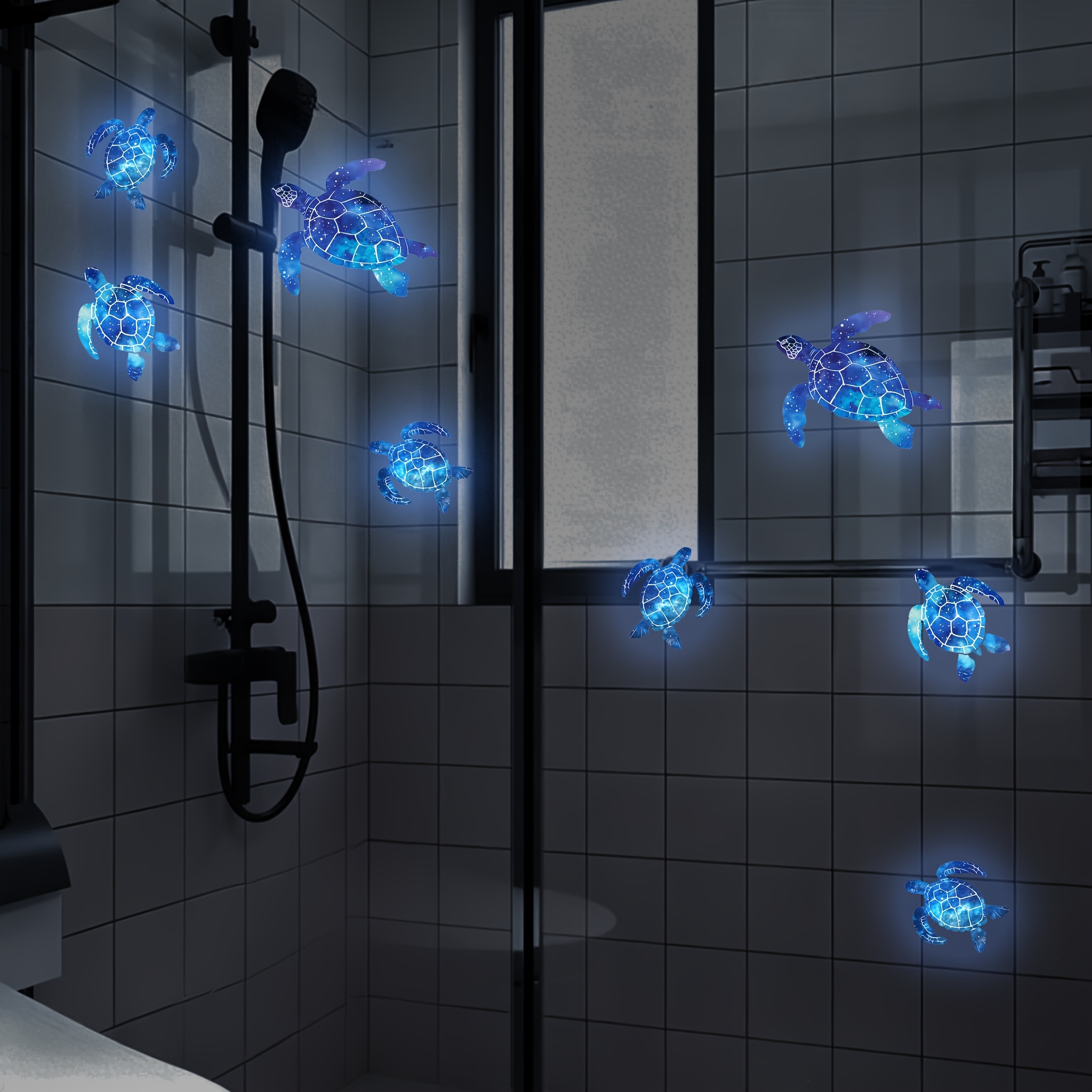 Image of 4pcs -the-dark Turtles, Blue -the-dark Starry Sky Little Turtles, Bathroom Sticker Decoration, Suitable For Bathroom Glass Doors, -the--absorbing Stickers