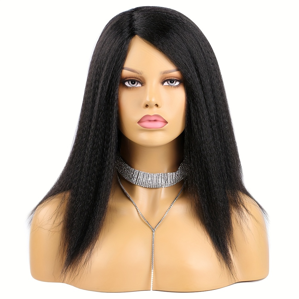 

14 Inch Yaki Straight Synthetic Wig, Kinky Straight Parted Hair, Soft & Durable Wig For Daily Use, Basic Style For Women