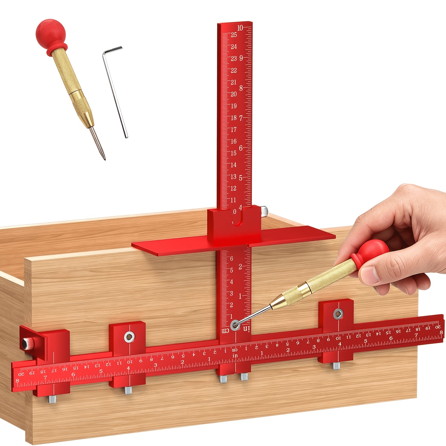TEMU 1 Packung (8 Stück) Aluminium Schrankbeschläge Jig Werkzeug für Griffe Ziehknöpfe, Schrank Zieh Jig mit automatischem Zentrierstift, Hardware