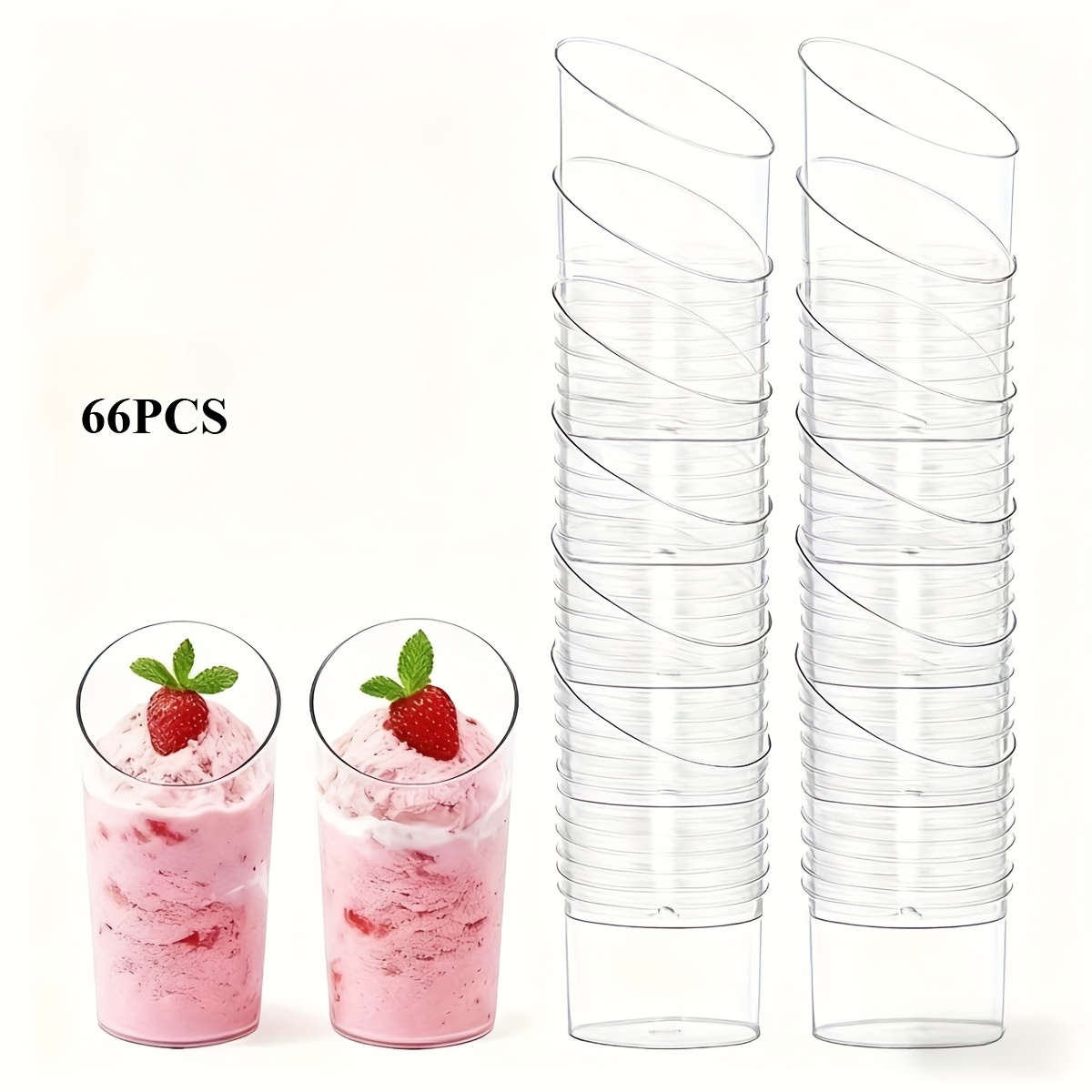Image of 66pcs Set Of Creative Cylindrical Flared-rim Cups, Dessert Cups, Pudding Cups, Mousse Cups, And Ice Cream Cups, Suitable For Afternoon Tea, Birthdays, Weddings, And Christmas Party Supplies