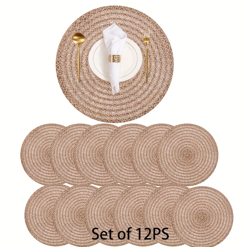Image of 4ps/6ps/8ps/12ps Country Style Hollow Placemat Hemp Rope Placemat Heat Insulation And Heat Resistance Decorative Kitchen Dining Table Board Mat, M04 Round Plastic Placemat