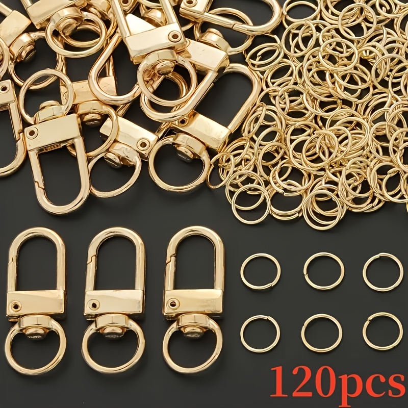 E-shop 120 Stück KC Golden Alloy Drehbarer Schlüsselanhänger & Offener Springring Set, inklusive 20 Schlüsselanhänger und 100 Springringe, geeignet für