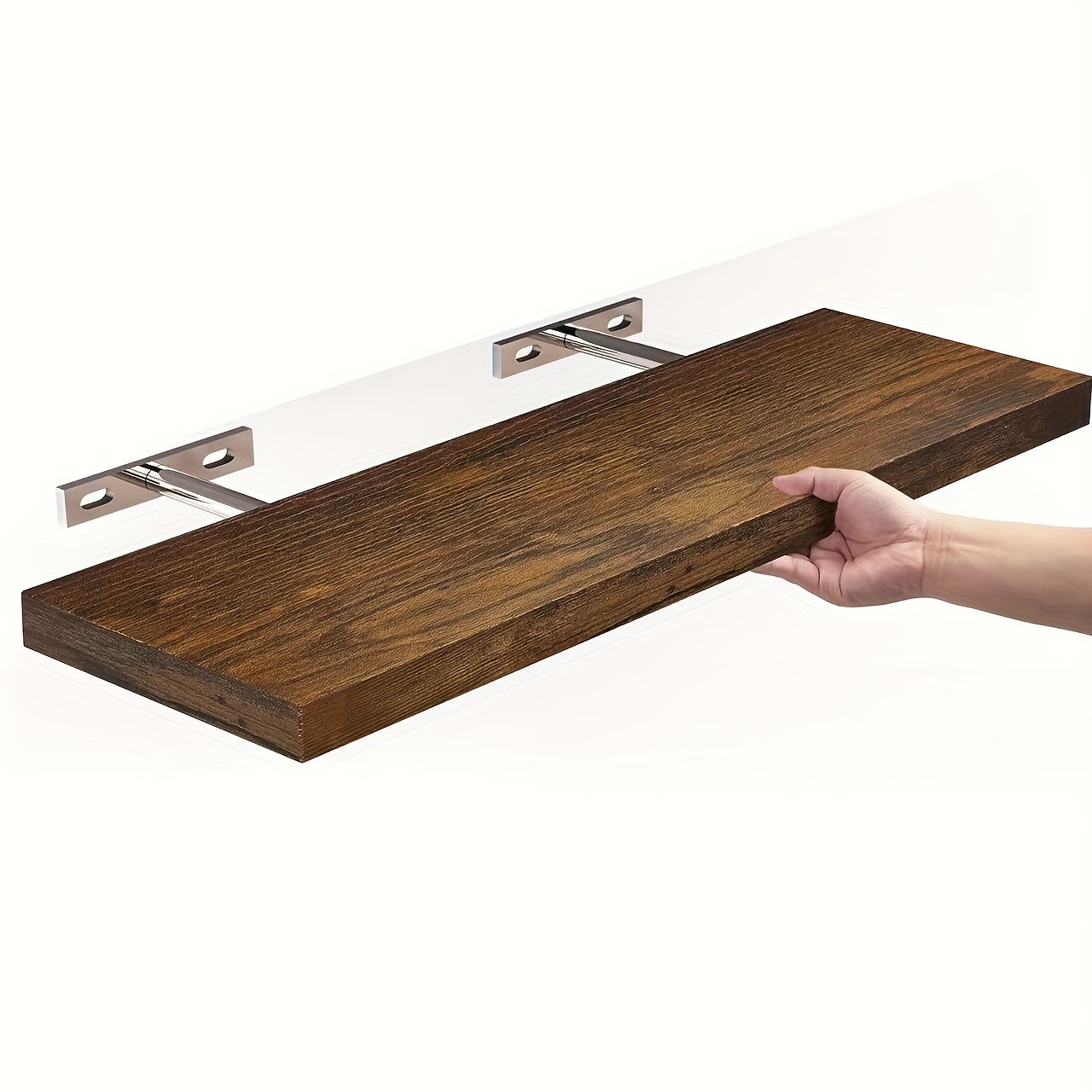 TEMU 1pc Solid Wood Floating Shelf Wall-mounted Horizontal Strip Shelf - Minimalist Modern Space- Storage Shelf Suitable For Living Room, Bedroom,