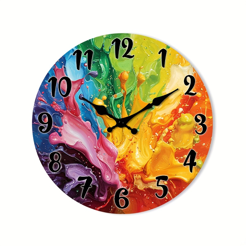 TEMU 1pc Of A Quiet Wall Clock That Tick, Featuring A Decorative With An Abstract Colorful Paint Splatter, Suitable For The Living Room, Bedroom,