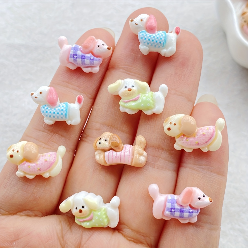 TEMU 15/30pcs Mini Cartoon Animals Resin Rhinestones - Wearing Floral Clothes Little Dog Flat Back Embellishments For Crafts, Nail Art, Scrapbooking