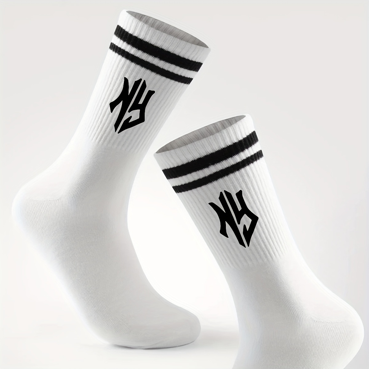 

Men's Breathable Crew Socks With Striped Pattern - Comfortable Polyester & Spandex , Only